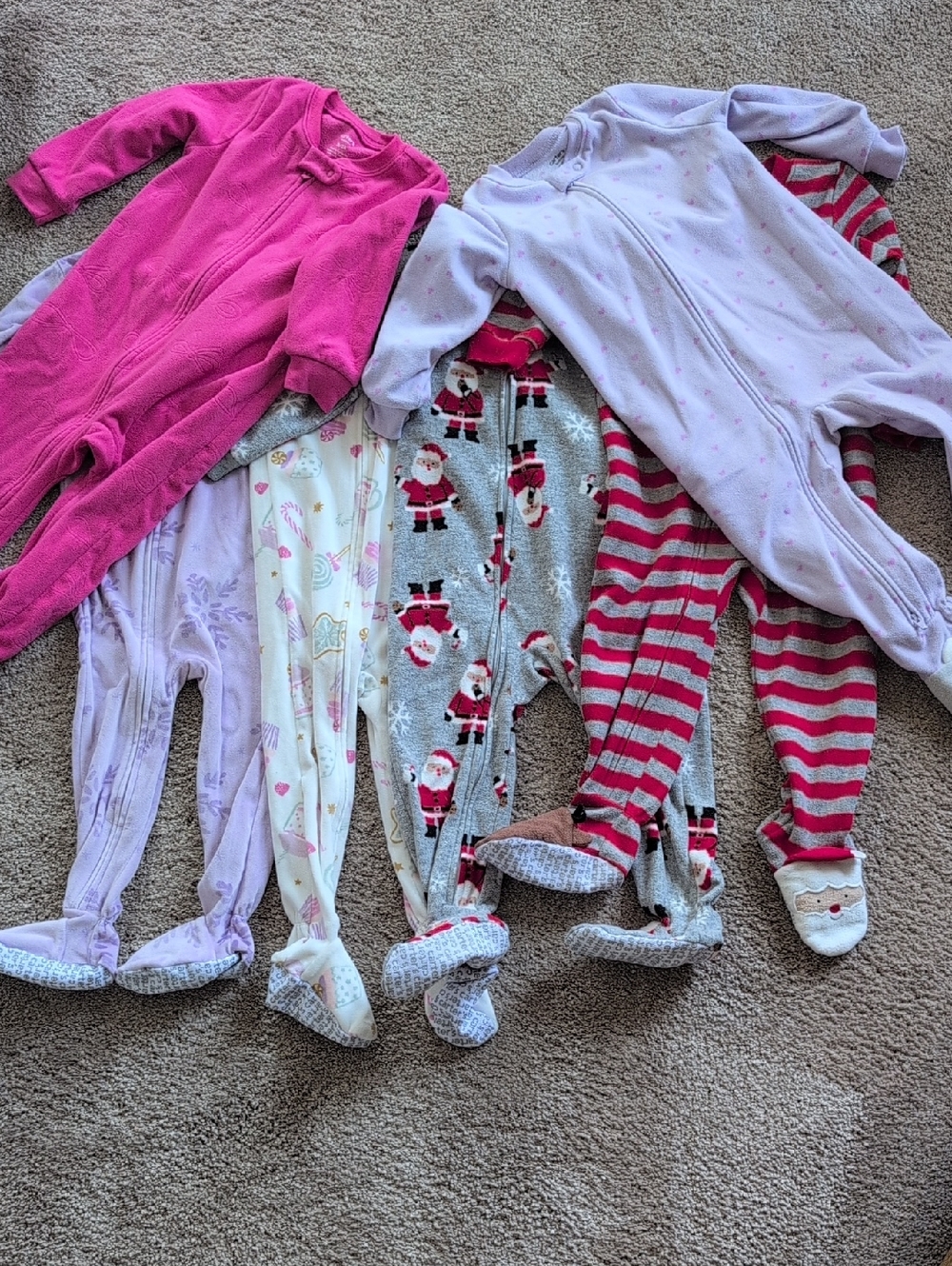 2t Girls Footie Zip Jammies Bundle (6 Pieces)